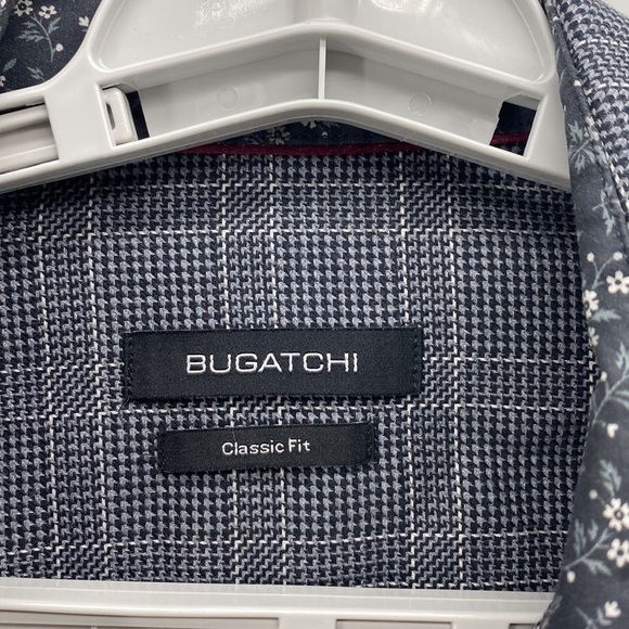 BUGATCHI classic fit side pocket mini plaid black blue button down wedding - Picture 2 of 9